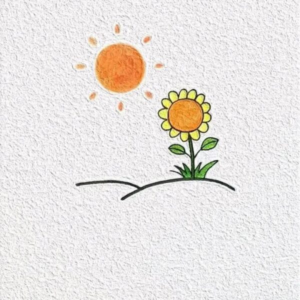 نقاشی دستی گل و آفتاب